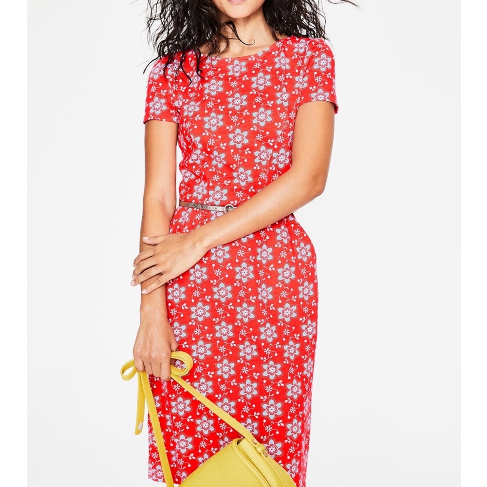 Boden Bright Red Floral Midi Dress